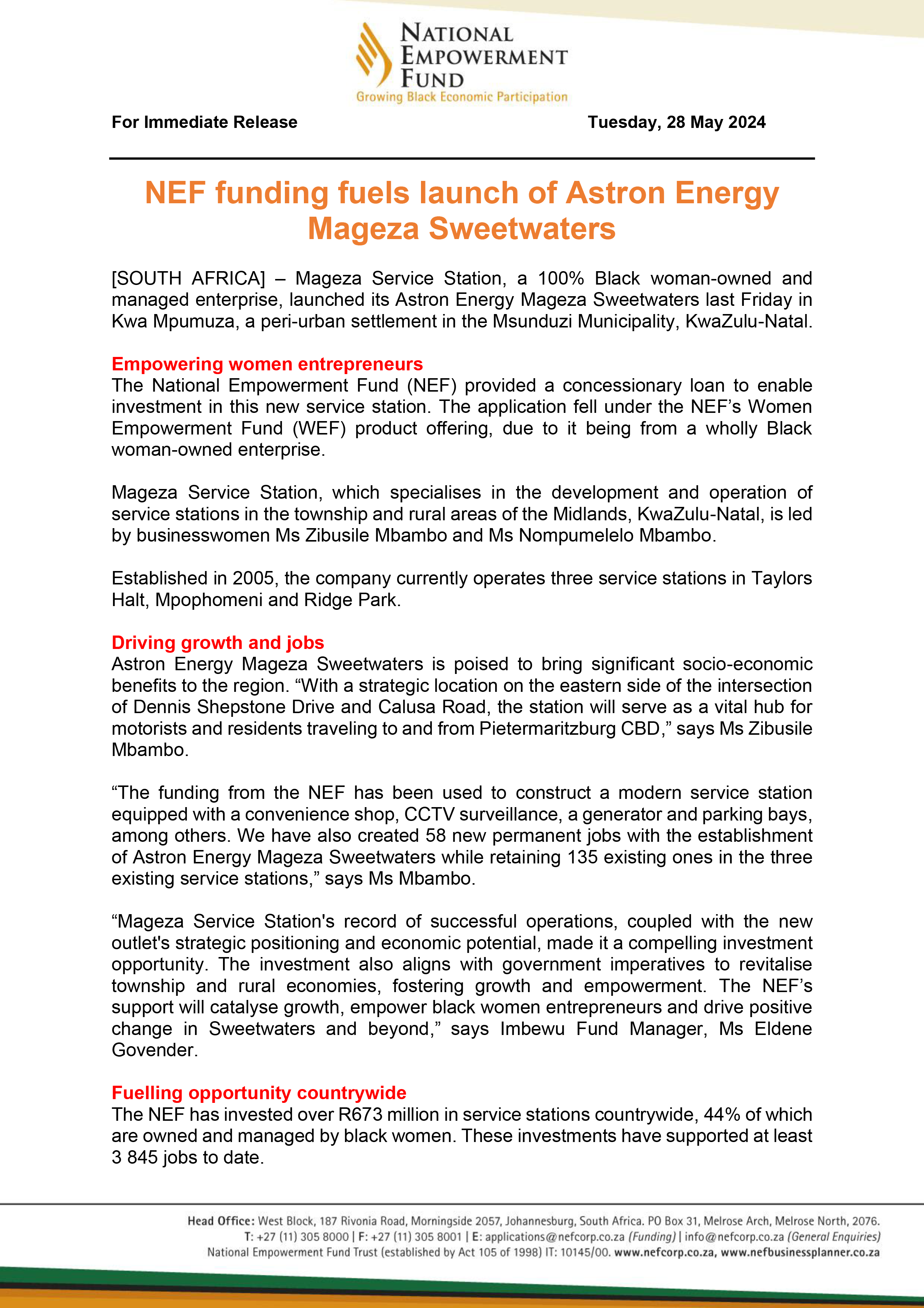 NEF Funding Fuels Launch Of Astron Energy Mageza Sweetwaters